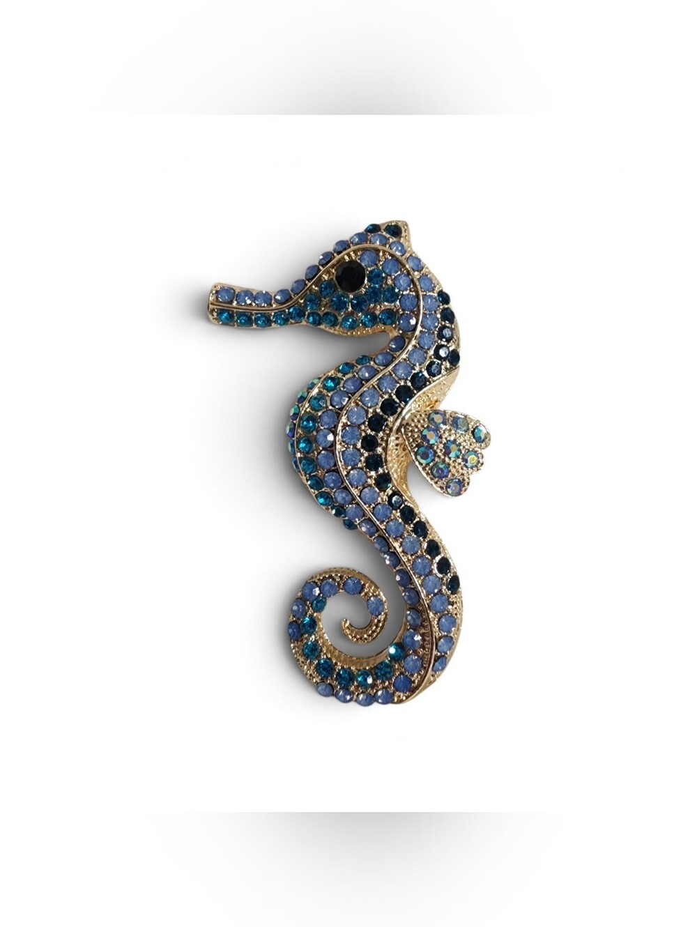 โจ Blue Rhinestone Seahorse Brooch